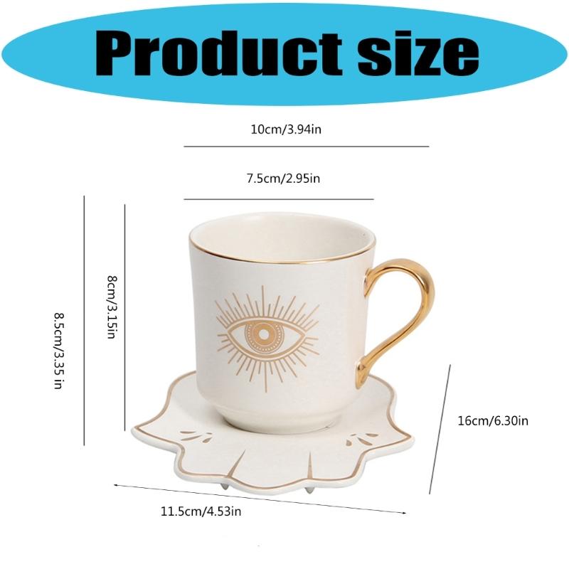 Ceramic Coffee Cup and Hand Shape Saucer Set Turkish Evils Eye Theme Mug Drinkware Gift for Safe Tea Milk Drinking