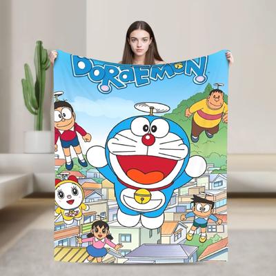 Cartoon D-Doraemon Warm Soft Blanket Camping Plush Throw Blanket Novelty Bedroom Flannel Bedspread Sofa Bed Cover