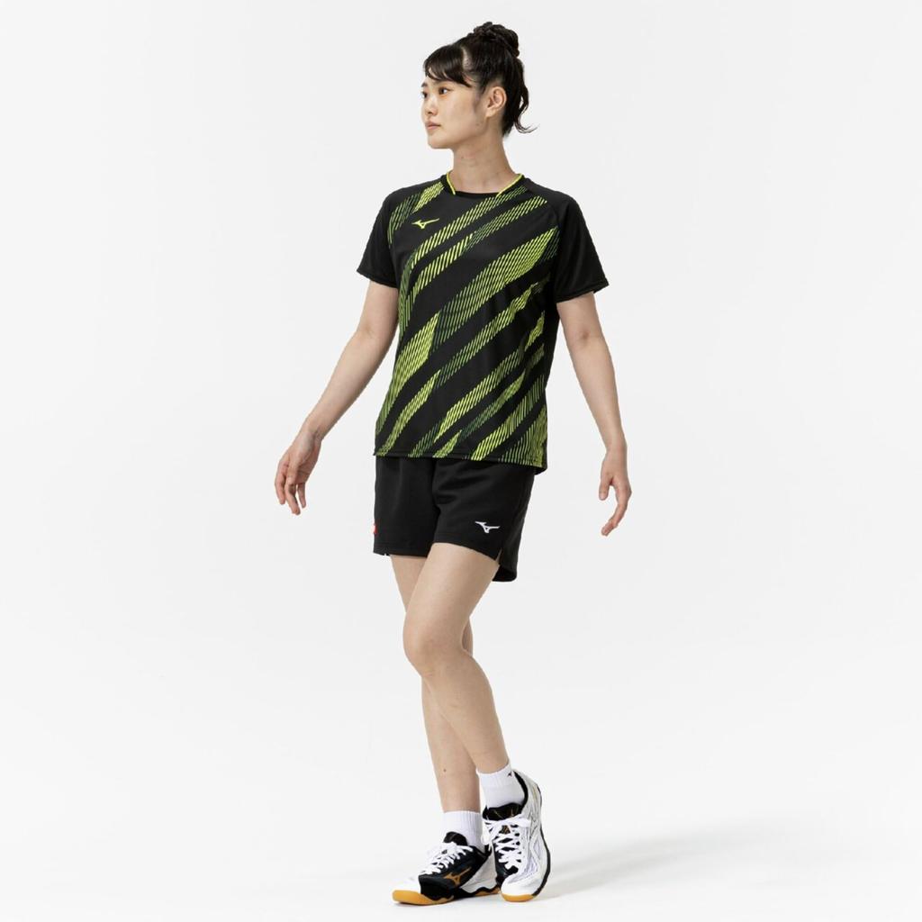 Table Tennis Game Short JTTA Size M Shirt, Sleeve, Certified, Moisture-Wicking, Quick-Drying, Women's, 82JAC214, Black/Yellow,
