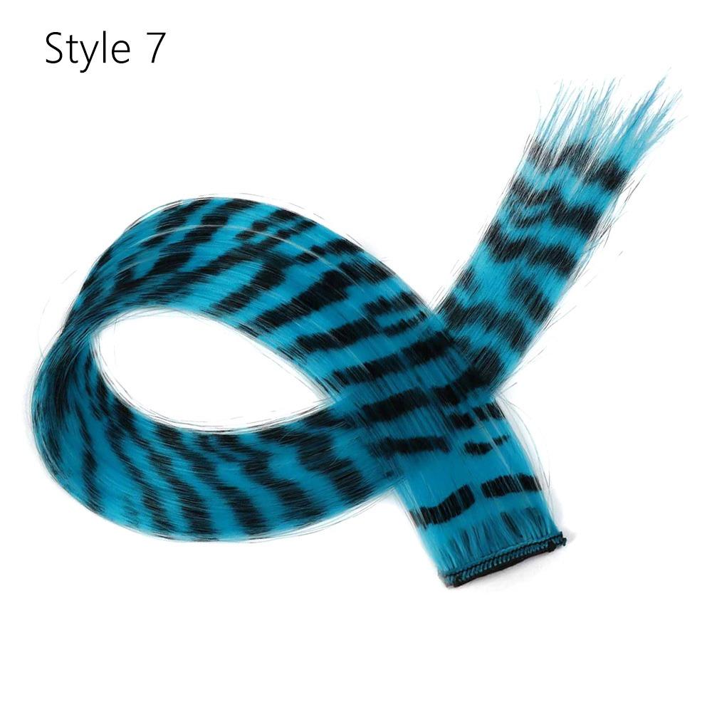 Colorful Hair Highlights Stripe Printed Wig Hairpieces Christmas Clip in Hair Extensions Girls