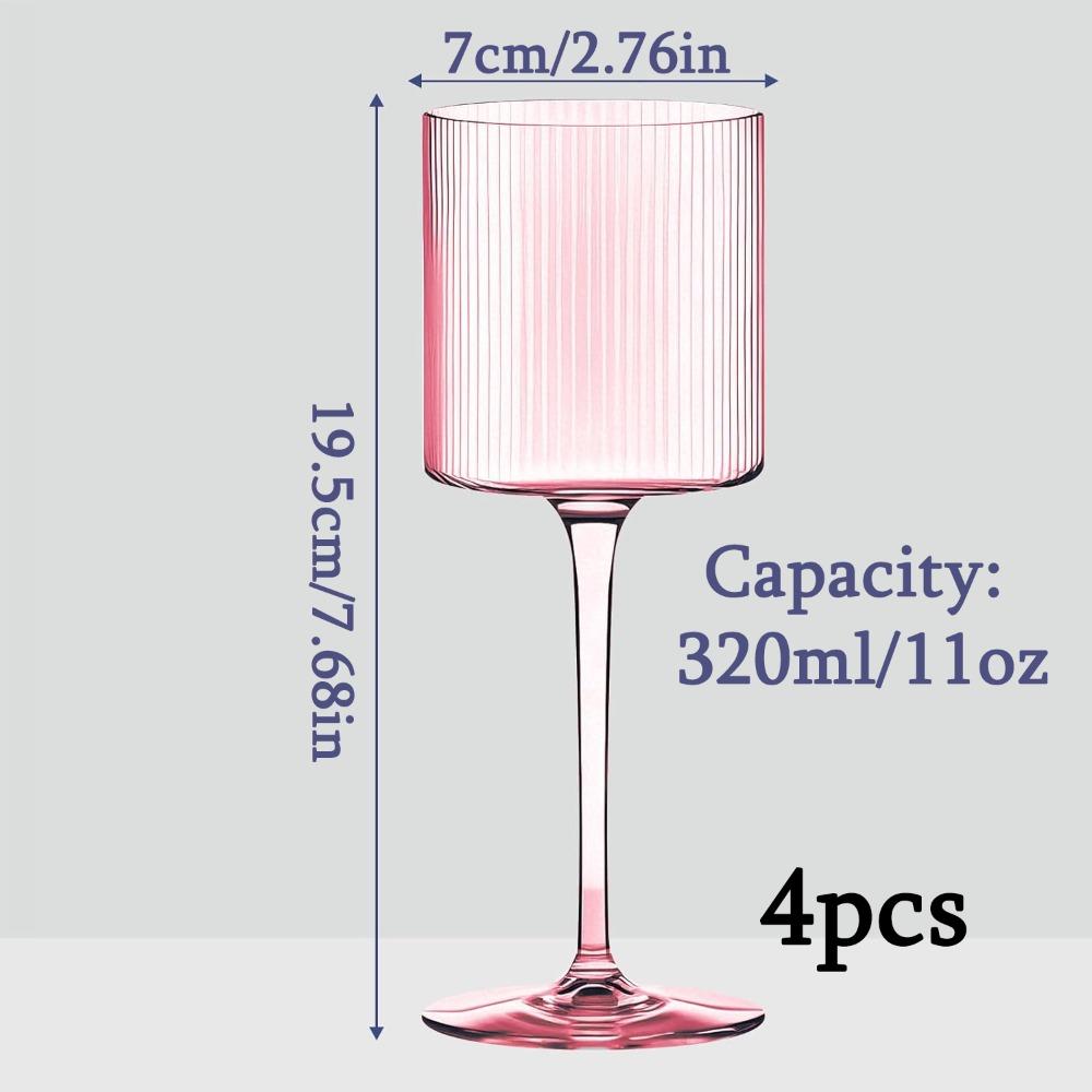 4pcs Plastic Goblets Wine Glasses 11oz Elegant Ribbed Design Wine Glasses Pink Unbreakable Wine Glasses Plastic Cocktail Glasses Shatterproof Wine Cup