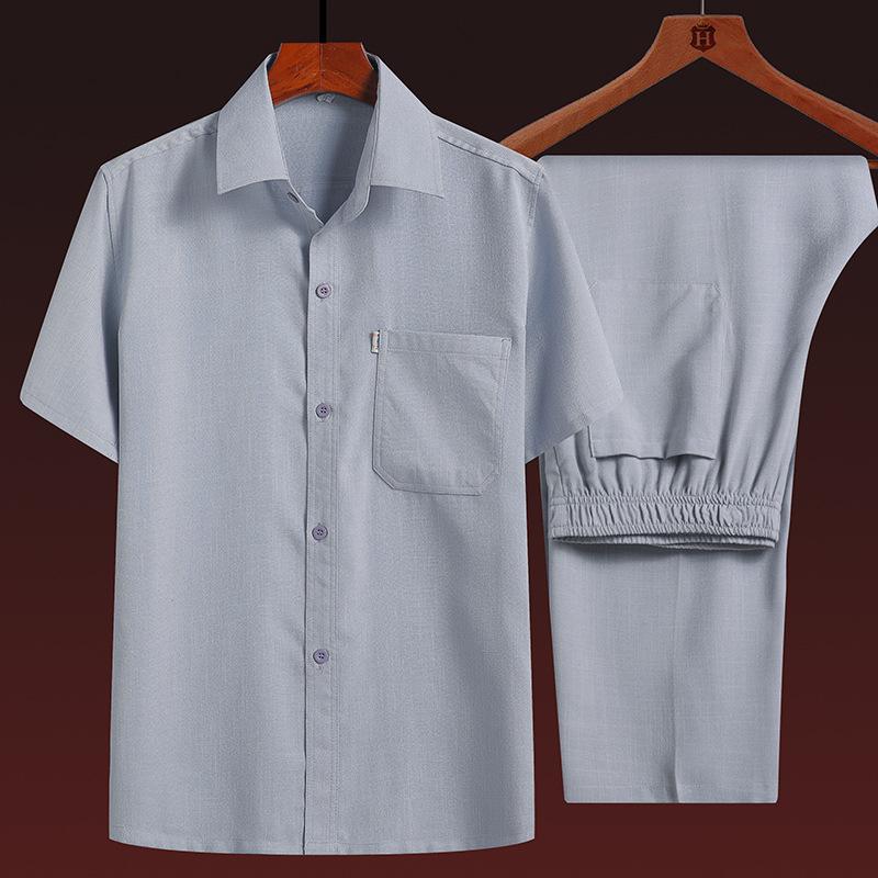 

Мужской хлопчатобумажный и льняной костюм среднего возраста и пожилых летом Тонкий папа Рубашка Дедушка Одежда Подарок Лето Рубашка с короткими рукавами Среднего возраста