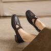 Krazing Pot Sheepskin Round Toe Thick Med Heels Spring Shoes Slip on Big Size 42 Loafers Women Metal Buckle Pleated Pumps