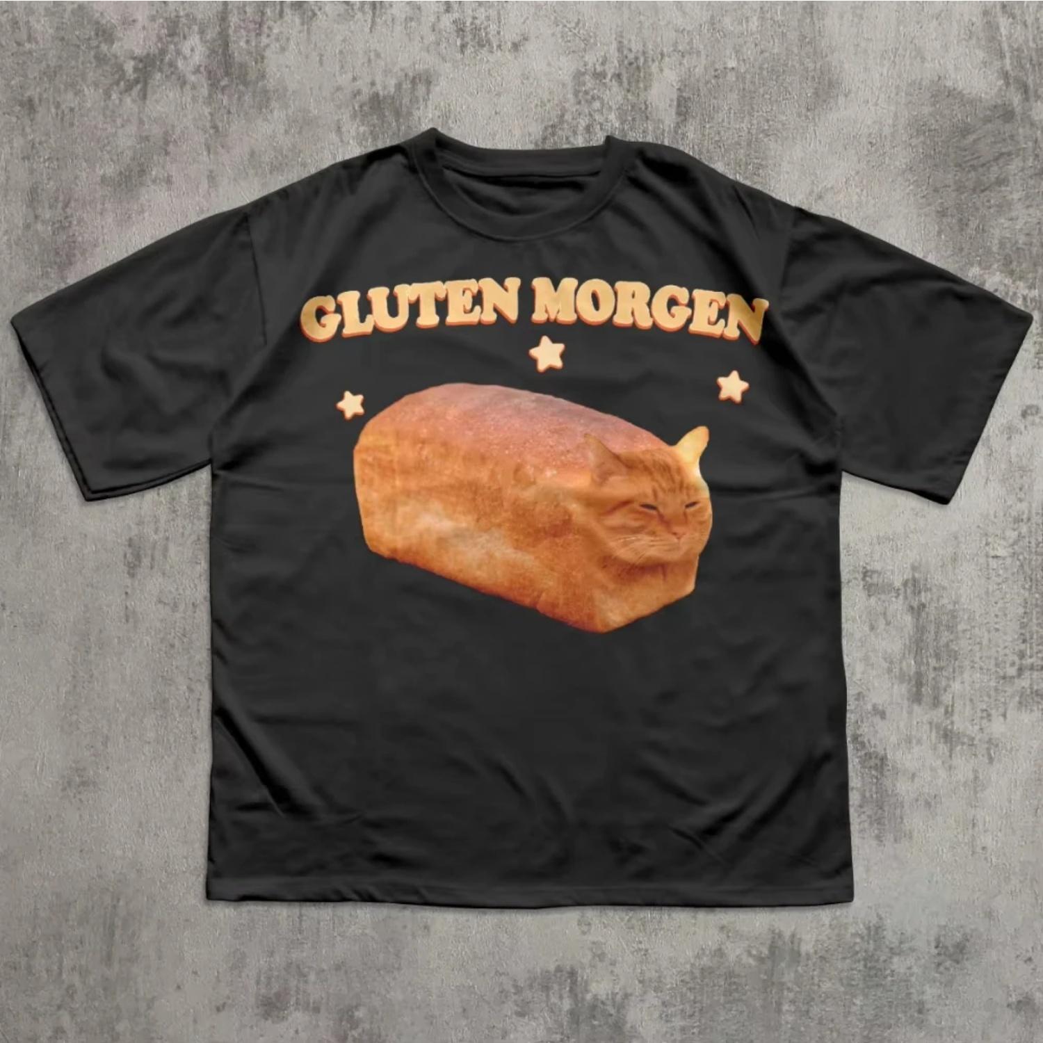 

Gluten Morgen Cat Meme Silly Cats Shirt Kitten Gift for Cat Lovers Weird Shirts Clothes Men Adult Children Parent Child Tshirt S чёрный