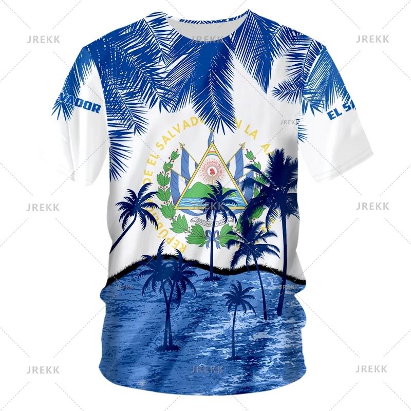 El Salvador Flag National Emblem 3D Print T Shirts Streetwear Harajuku Men Women Casual Sportswear O Neck Short Sleeve T-shirt