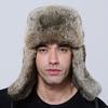 New Men's Winter Bomber Hat Thick Warm Rabbit Fur Trapper Ushanka Russia Style Ear Flap Cap for Cold Weather