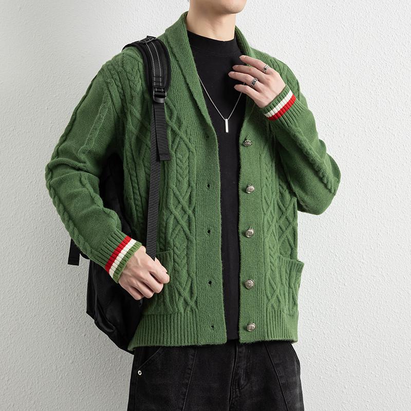 Autumn Winter Casual Sweaters Men Solid Color Knitted Cardigan Male Looose Turn Down Collar Sweatercoats Man