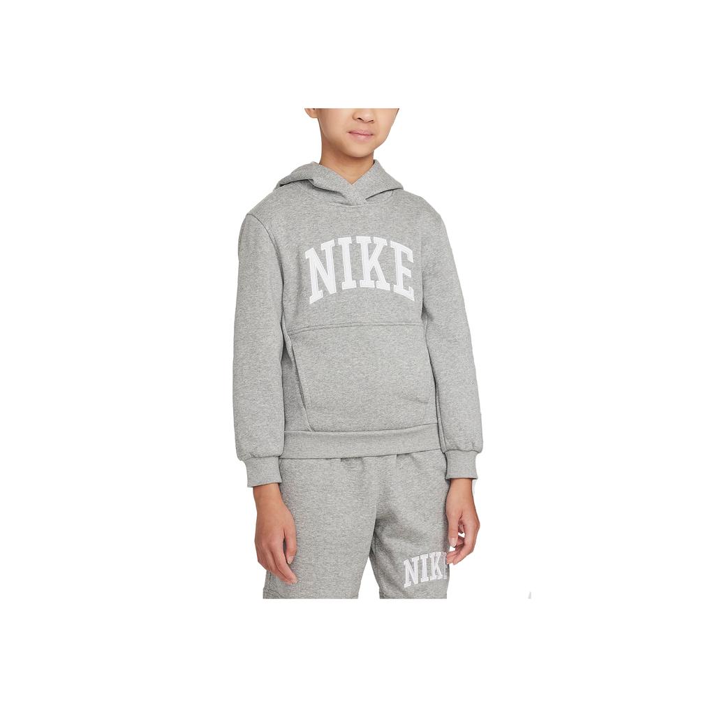 Nike Fleece Letter Ribbed Hooded Sweatshirt Kids Sweatshirt Dark-Gray White HJ3156-063