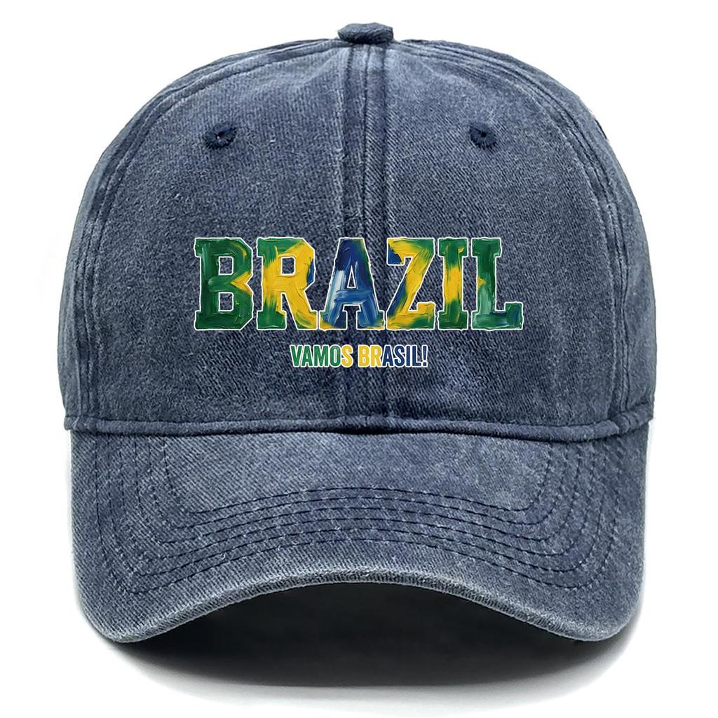 Sun Hat With "BRAZIL" "VAMOS BRASIL" Flag Printed , Adjustable Baseball Hat Fashion Solid Color Sporting Leisure Dad Hat