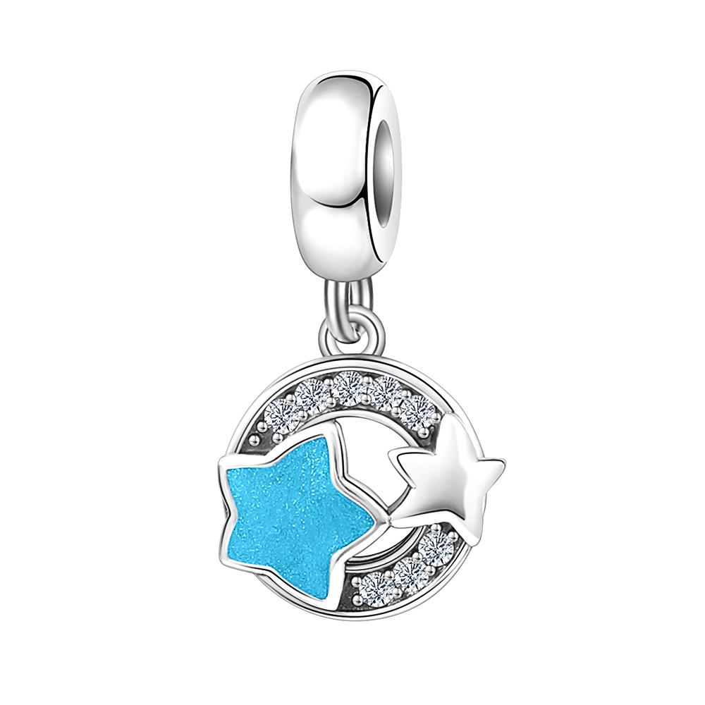 

New Europe Bule Star Shape Snowflake Charm Sun Bead Compatible With Authentic Bracelets Do It Yourself Women Jewellery Gift copper Making Accessories