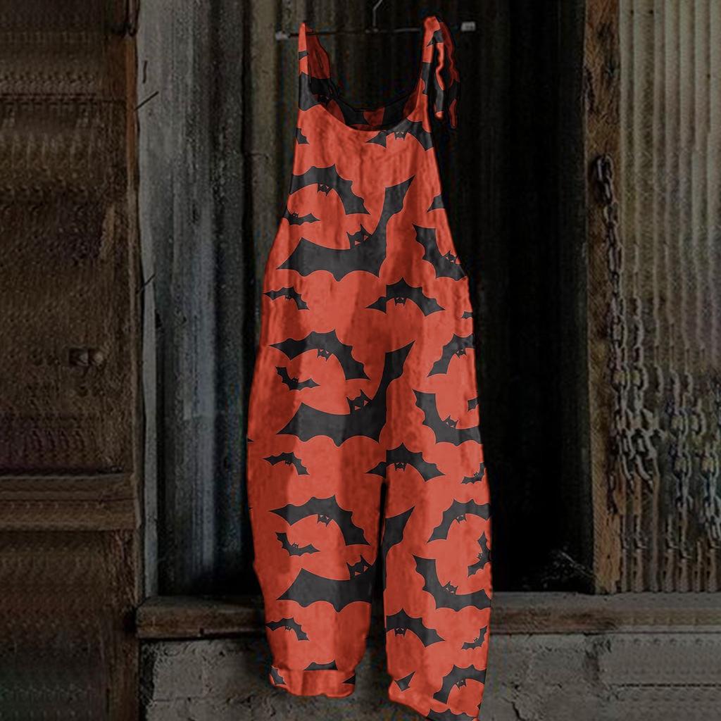Kombinezon damski Halloweenowy nadruk Casual Luźny pasek na ramię w stylu vintage Bawełniana pościel