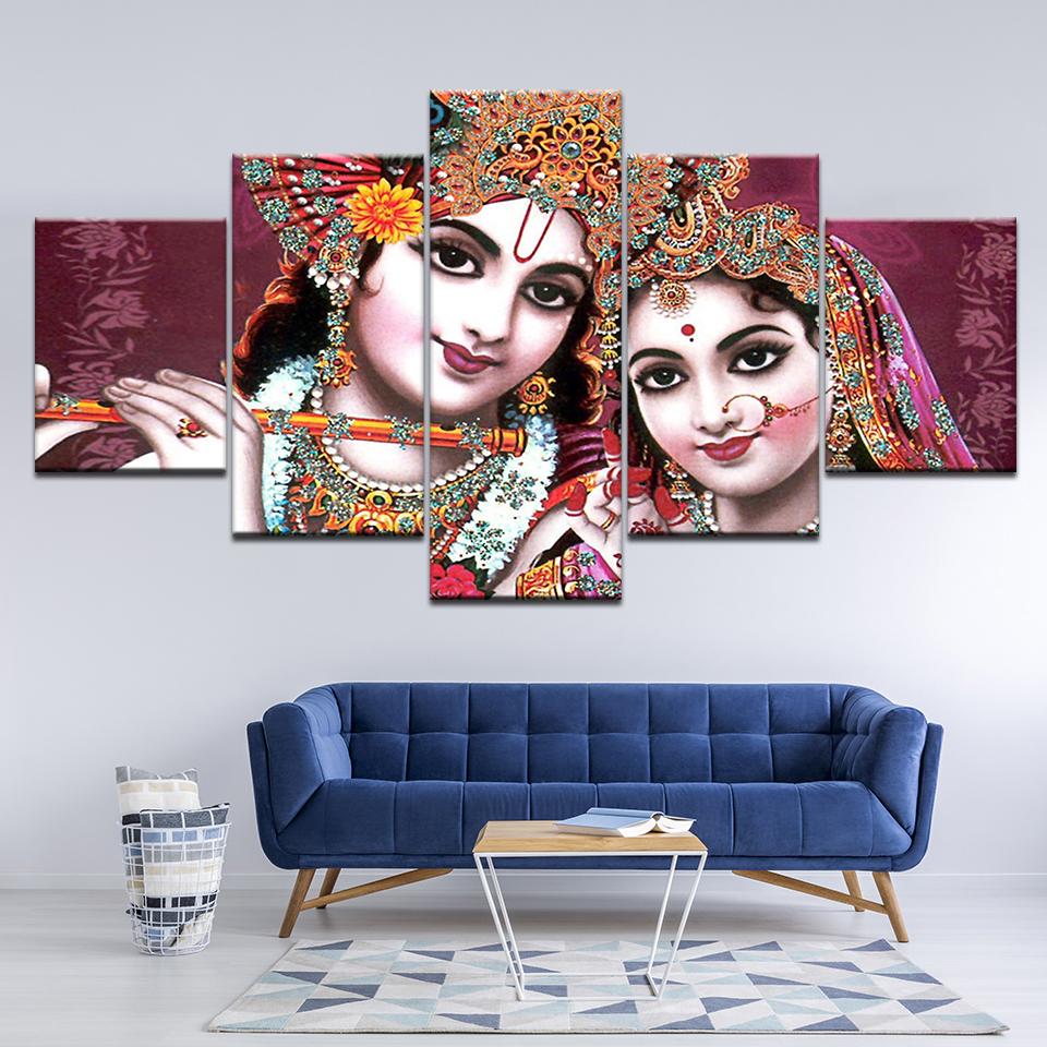 

Canvas Painting Shri RADHA & KRISHNA Beautiful 5 Pieces Wall Art Painting Modular Wallpapers Poster Print living room Home Decor 20x35 20x45 20x55cm