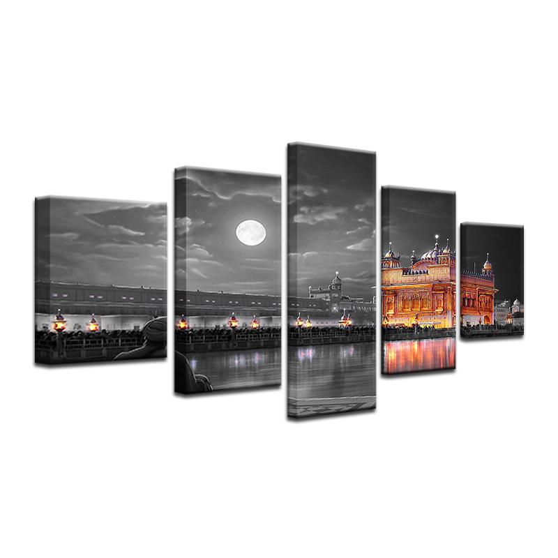 

Модульные настенные художественные фотографии для гостиной, HD печатный плакат, 5 шт., индийский золотой храм, холст, картина, домашний декор 20x35cm*2 20x45cm*2 20x55cm*1