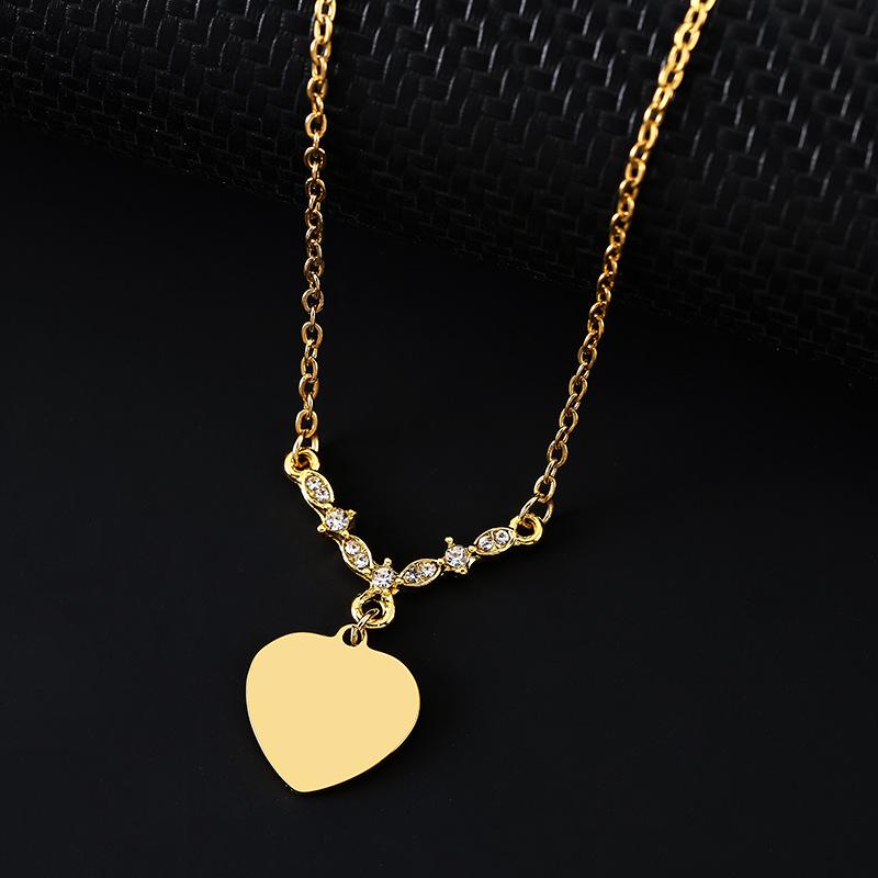 Stainless Steel V-Shaped Heart Pendant Cross Chain Necklace, Blank for Laser UV Color Printing.
