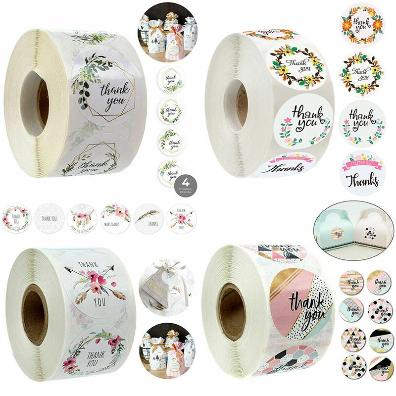 500 Pcs Floral Round Thank You Stickers Adhesive Labels Waterproof for Wedding Party Decorations Boutiques Wrapping Supplies