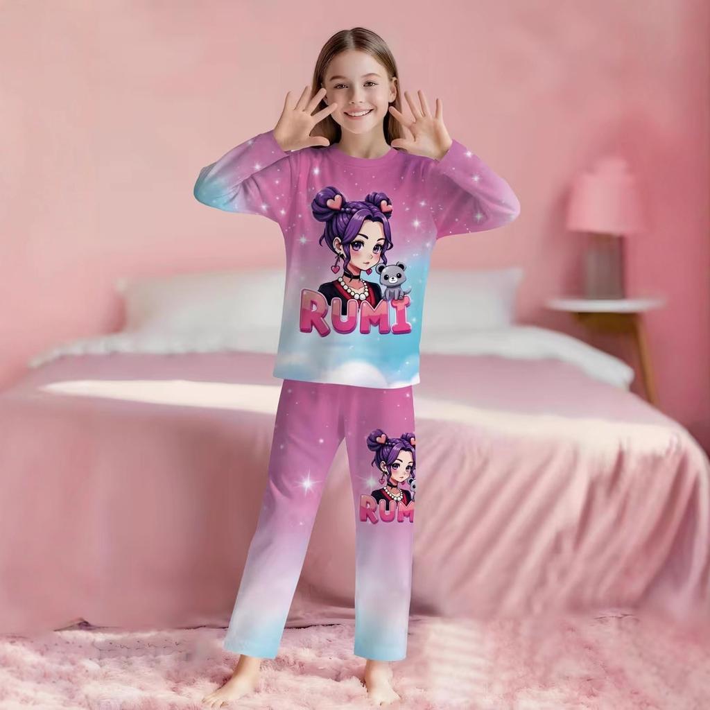 K-Pop Demon Hunters Kids Long Sleeve Pajamas Set Cartoon Mira Rumi Zoey Print Kids Boy Girl Fashion Clothes Casual Sleepwear
