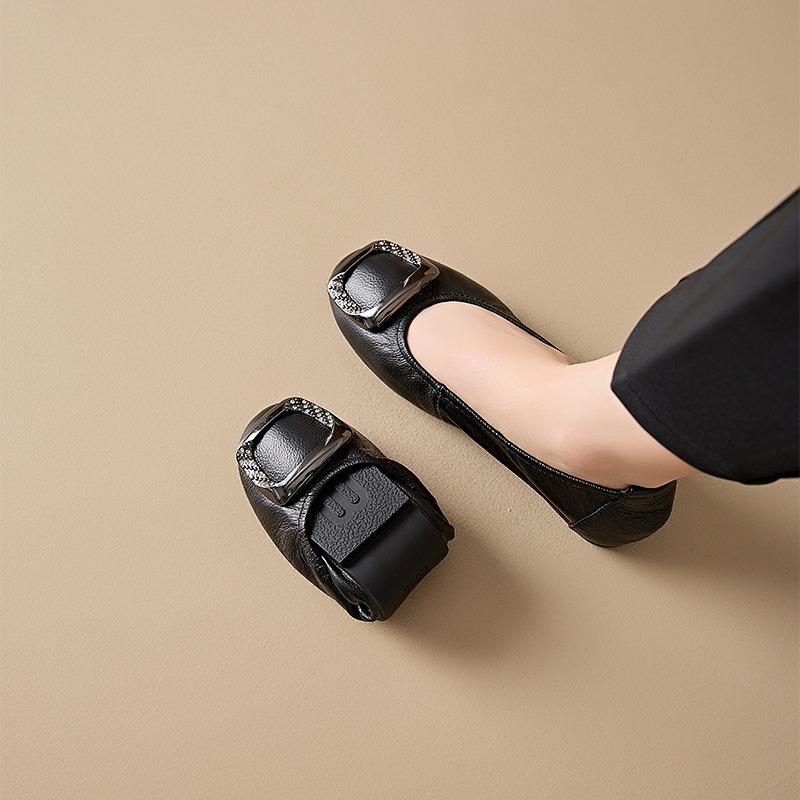 The first layer of cowhide thin-soled casual shoes women's rhinestones one-pedal casual half-fold egg roll dancing shoes