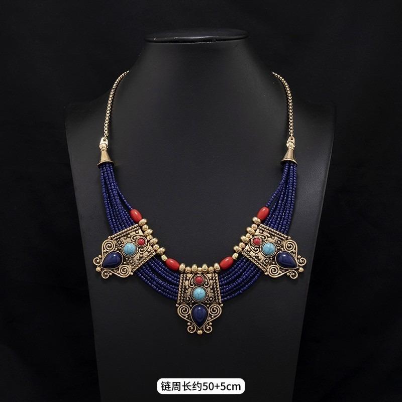 Tibetan Vintage Exotic Bohemian Necklace Nepalese Clavicle Chain Pendant Forehead Ornament Female