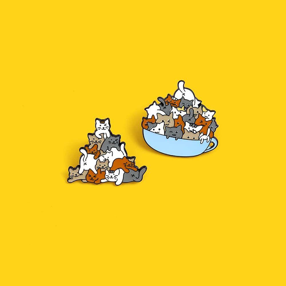 Pin Badge Pin A Cup of Cats Jewelry Accessories Lapel Brooch Brooches Pin Cat Brooch Enamel Pin