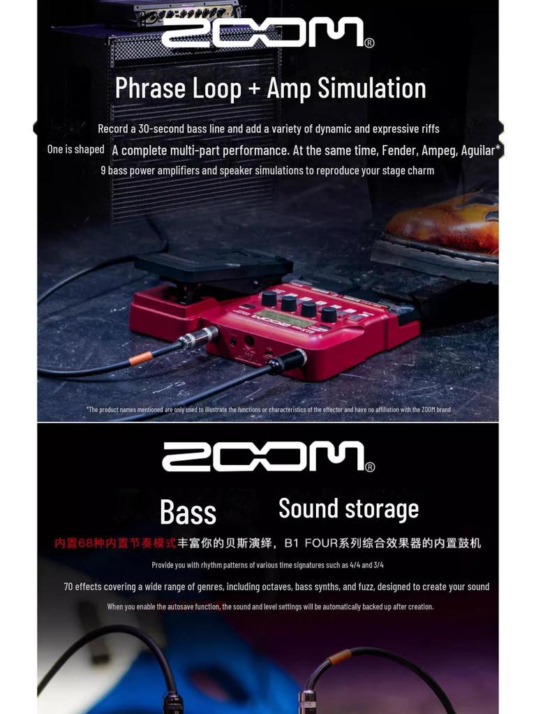 Elektrická kytara a basová efektová jednotka: ZOOM G1 ČTYŘI a G1X ČTYŘI, B1 a B1X ČTYŘI.