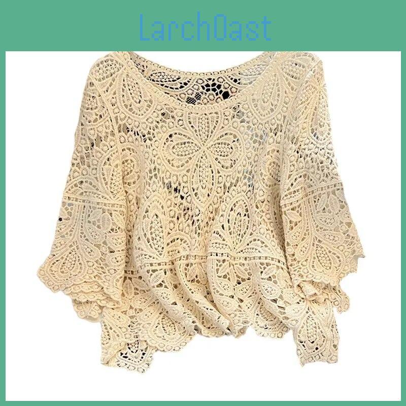 Hollow Sweater For Out Knitted Womens Summer New Korean Version Loose Short Half Sleeved Crochet Sun Protection Top Shawl