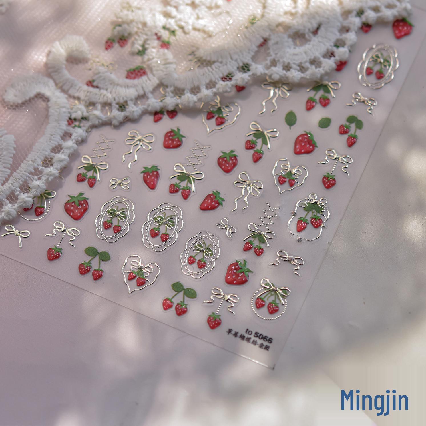 Japanese Strawberry Bow Metal Nail Stickers - Handmade Nail Art Accessories