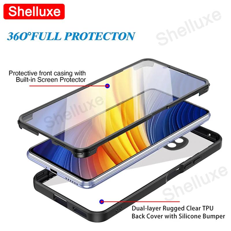 360 Heltäckande Framsida+Baksida Genomskinligt Skal Shelluxe För Xiaomi POCO X3 Pro X3Pro X3NFC PocoX3 NFC Dubbelsidigt Silikon Telefonfodral