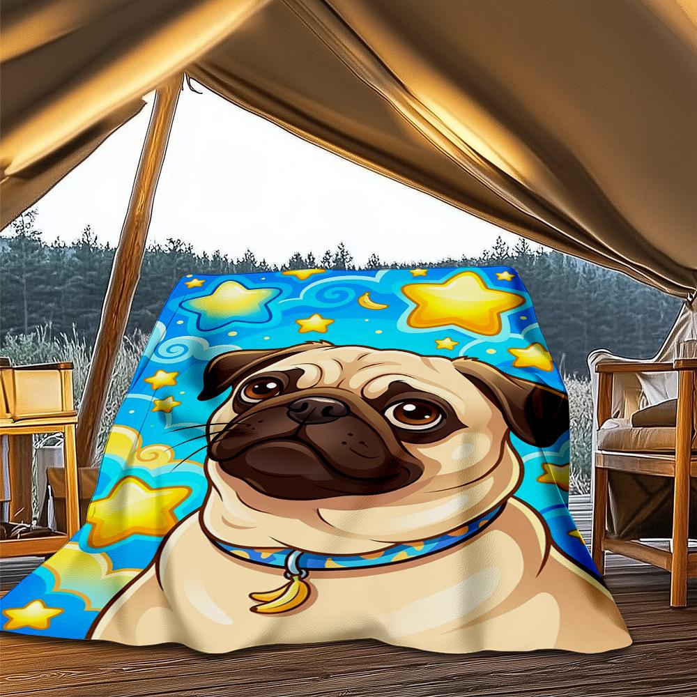 1pc Pug StarryOutdoor Blanket, Soft And Comfortable Blanket, Casual Warm Outdoor Blanket, Good Birthday Gift yy260328068