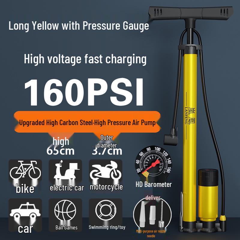 Universal High-Pressure Air Pump for Bikes, Cars, and Basketballs with Inflation Cylinder