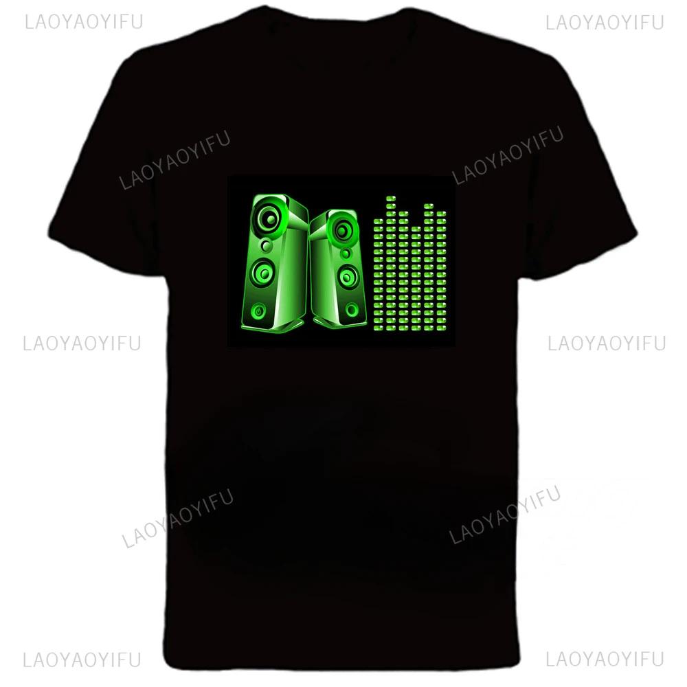 Equalizer lights flashing music Fun graphic print trend Casual fashion Summer Men women universal crew neck short sleeve Tshirt