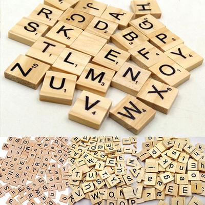 100Pcs Wooden Alphabet Bolcks Letter Number Kid DIY Crafts Tiles Educational Toy