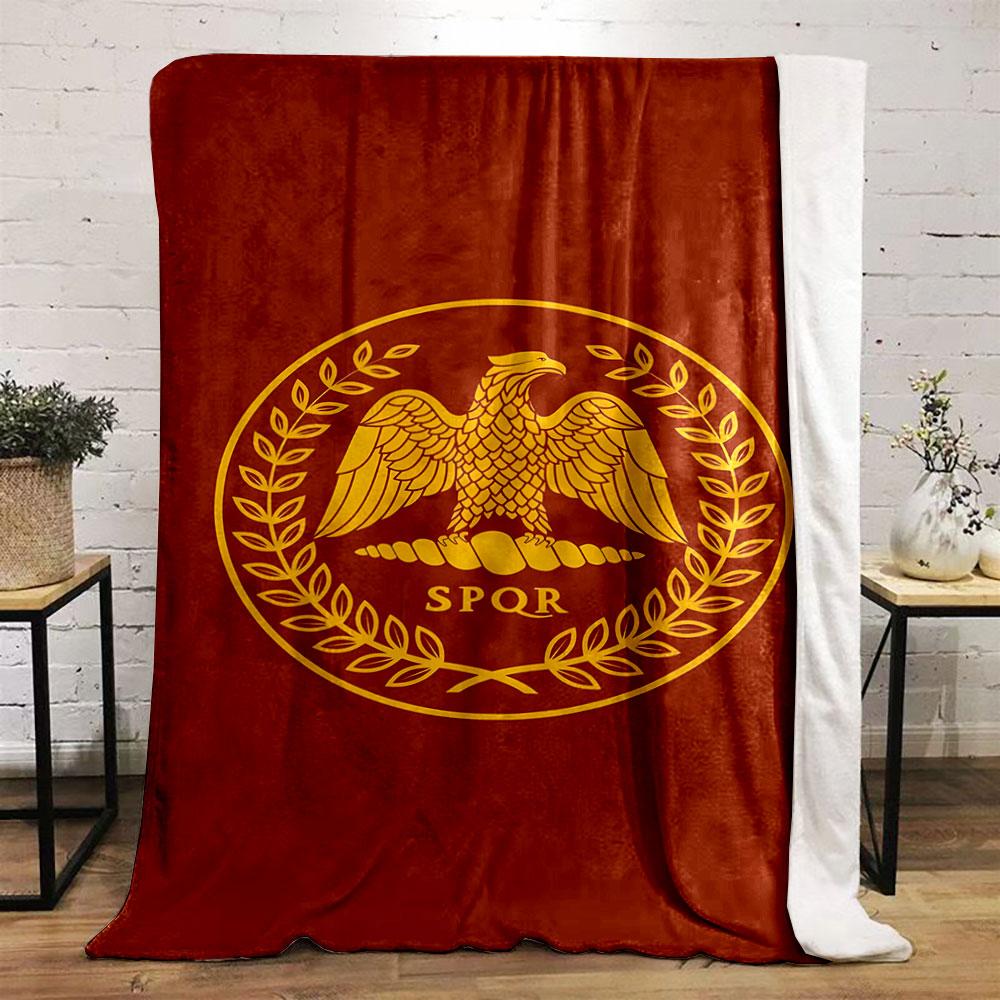 A Golden Eagle with Outstretched Wings, Laurel Wreath, and "SPQR" Text. for All Seasons Blanket Lunch Break Throw Gift