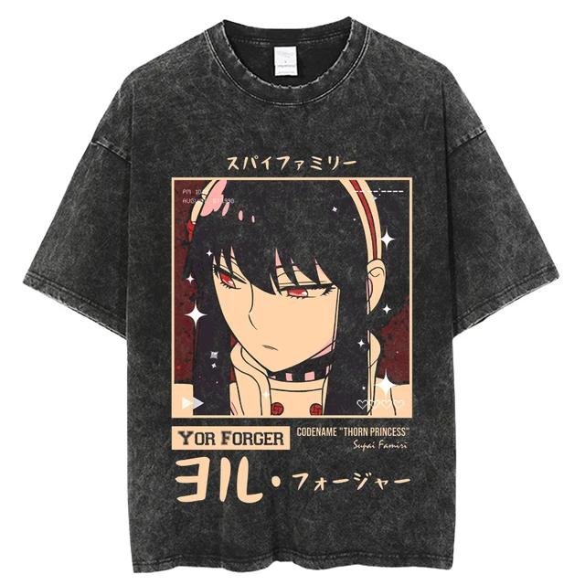 Spy X Family Yor Forger Principessa delle Spine Leggenda T-shirt Lavata Vintage Anime Oversize Streetwear per Uomo Donna Magliette Casual