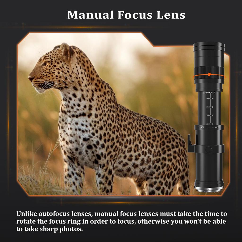 BENOISON Telephoto Lens for Nikon F Manual Focus Zoom Lens for Nikon Compatible with Nikon and D810 Series - 420-800mm Lens, DSLRs, D3500, D850,