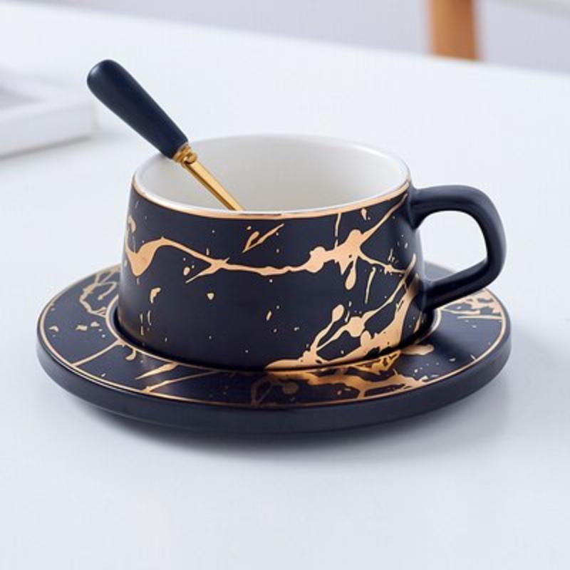 Scandinavian marble ceramic cup coffee cup latte coffee tea breakfast glass milk pot with spoon