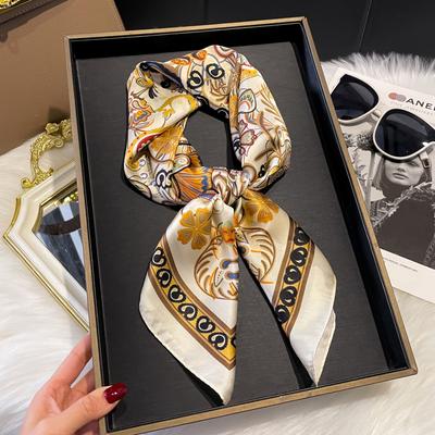 Écharpe Carrée en Soie Imprimée de Luxe 70*70cm Bandeau Doux en Satin pour Femmes Foulard Cravate Bandeau pour Cheveux Féminin Foulard Sac Baotou Cadeau