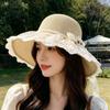 Straw Hat Women's Summer Lace Bow Outdoor Sun Protection Sun Hat Seaside Vacation Beach Hat Large Brim Versatile Basin