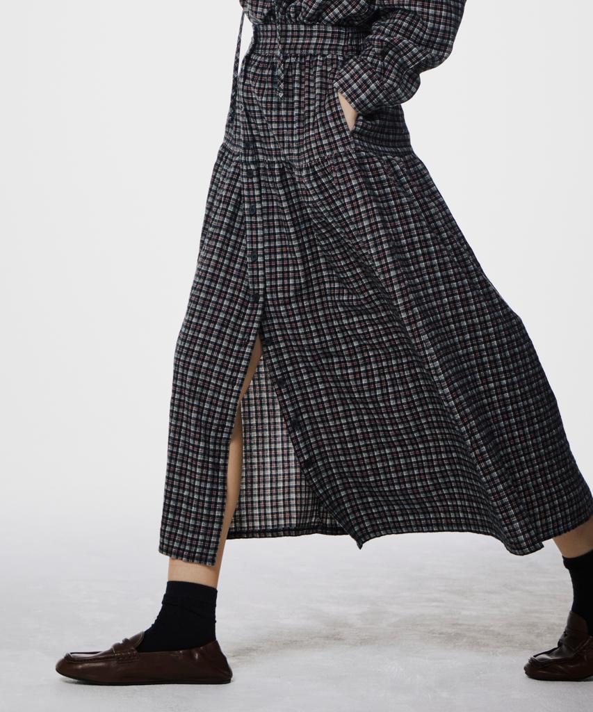 Opeundoeoseutyudio Check Flare Button Skirt Brown