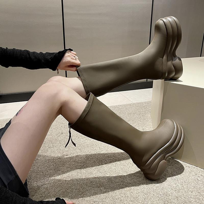 мода Новые Зимние Женские Длинные Сапоги-носки 8 см Высокая Платформа Каблук Женские — фото 5