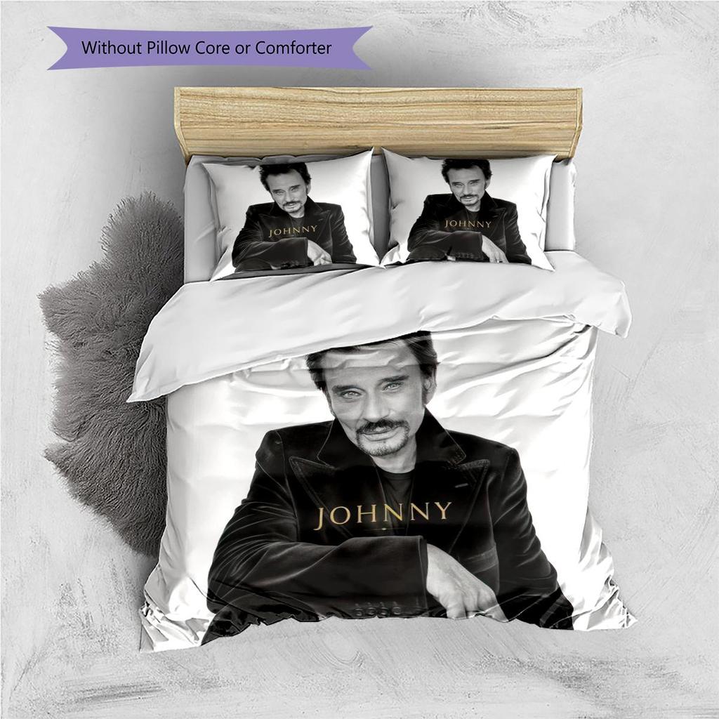 1PC Johnny Hallyday Pattern Bedding Quilt Set Quilt Cover Pillowcase Home Decoration Birthday Gift (1 * Duvet Cover + 2 * Pillowcase, Without Core)