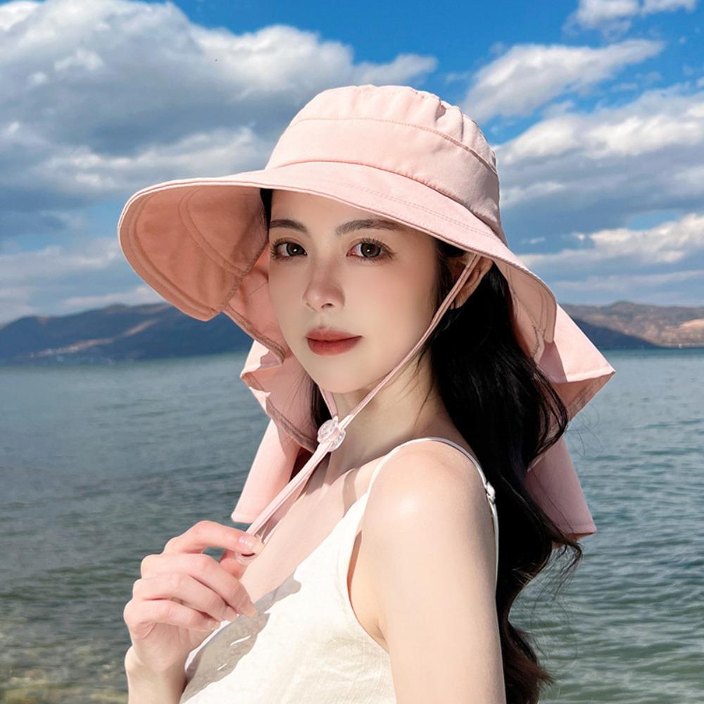 With Shawl Sunshade Bucket Hat with Ponytail Hole Aiti UV Fishman Hat New Design Bow Sun Hat  Beach