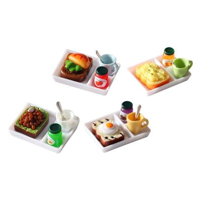 TENDYCOCO Set Miniatur Essen und Spiel Toast Miniatur Dessert Haus Frühstück Haus Essen Toast Brot 4-teiliges Set, Modell, Zubehör, Requisiten, Teller,