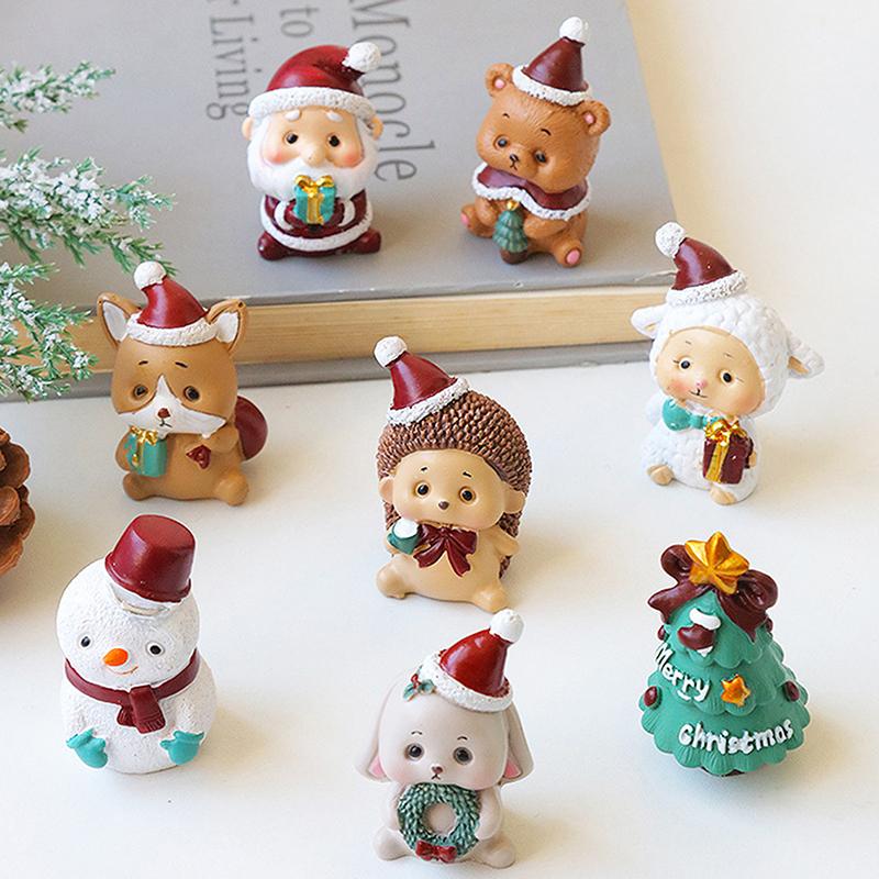Christmas Series Craft Resin Animal Party Creative Mini Christma Tree Old Girl Kids Cute Gift Home Decoration Supplies Decor