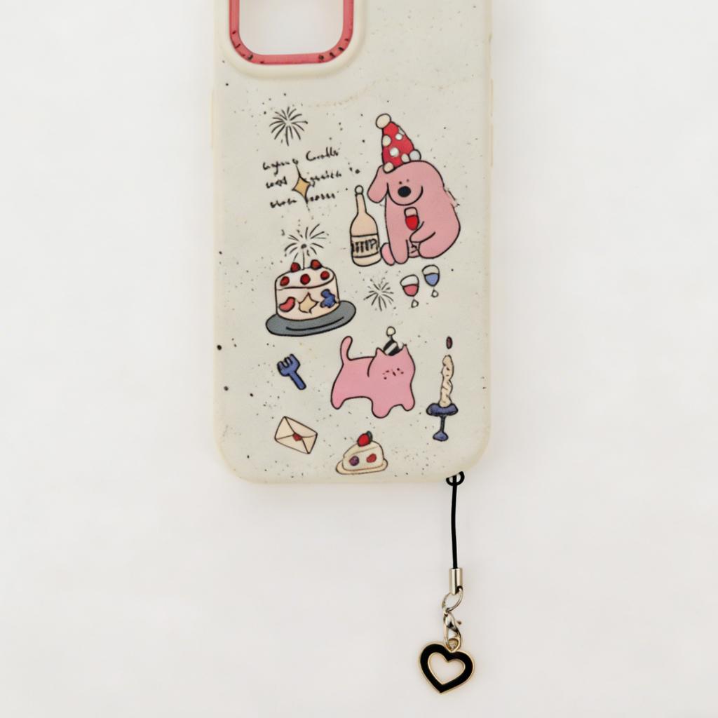 Hängeschnur für das Handy in Form eines hohlen Herzens, Weiß/Schwarzer herzförmiger Anhänger, Hängt leicht am Handy, Verleiht Alltagsoutfits sofort Süße