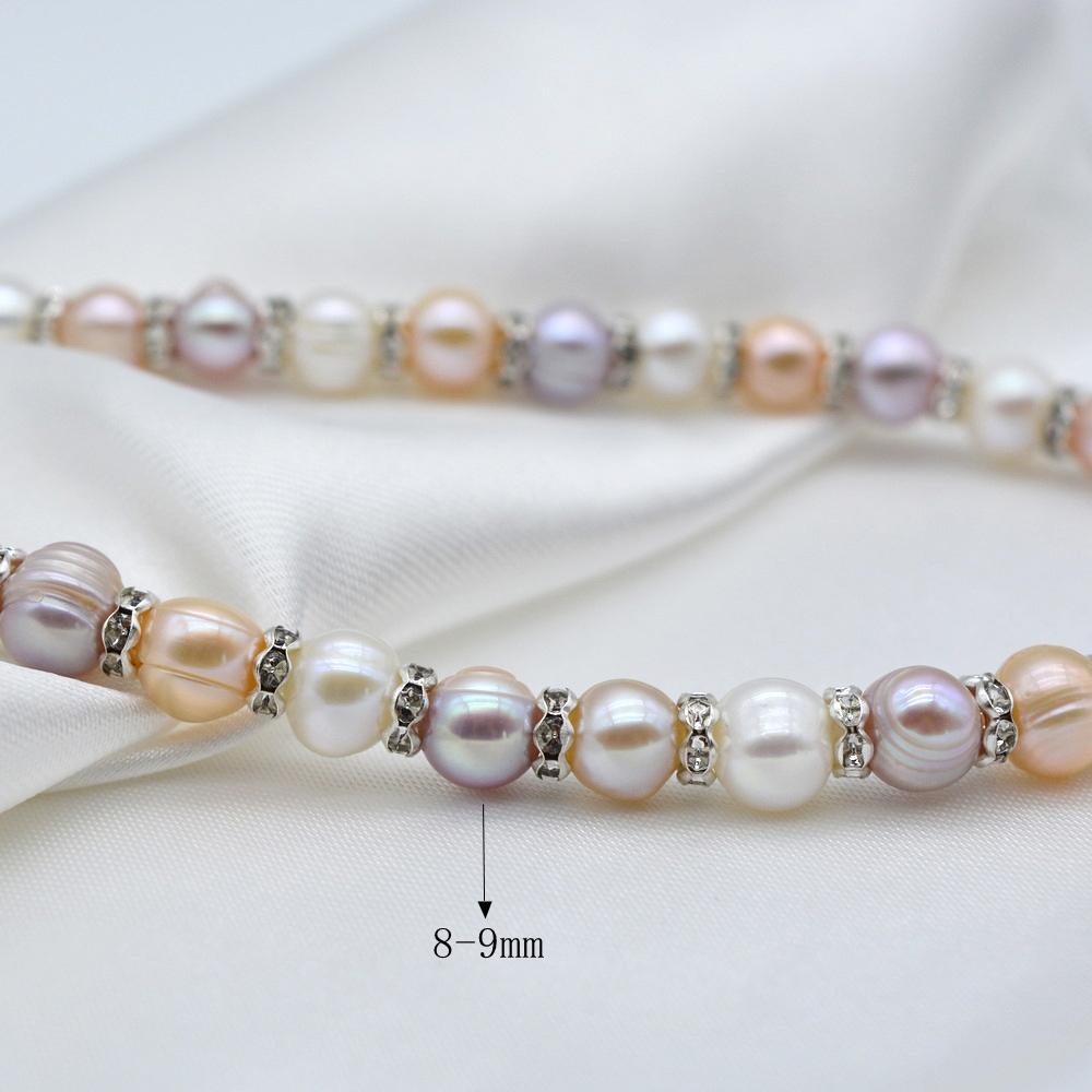Women's Natural Pearl Necklace Rainbow Color Round Freshwater Pearl Cubic Zirconia Classic Necklace Mom Gift
