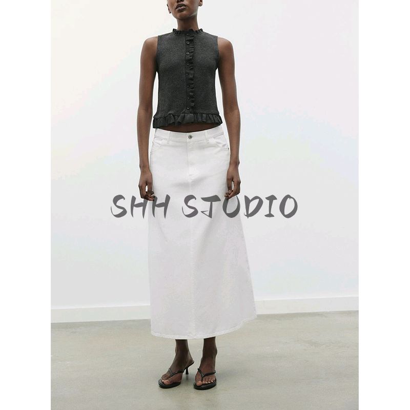 Women's Spring Clothing French Style Design Single-Breasted Laminated Decoration Soft round Neck Sleeveless Tops 5584314