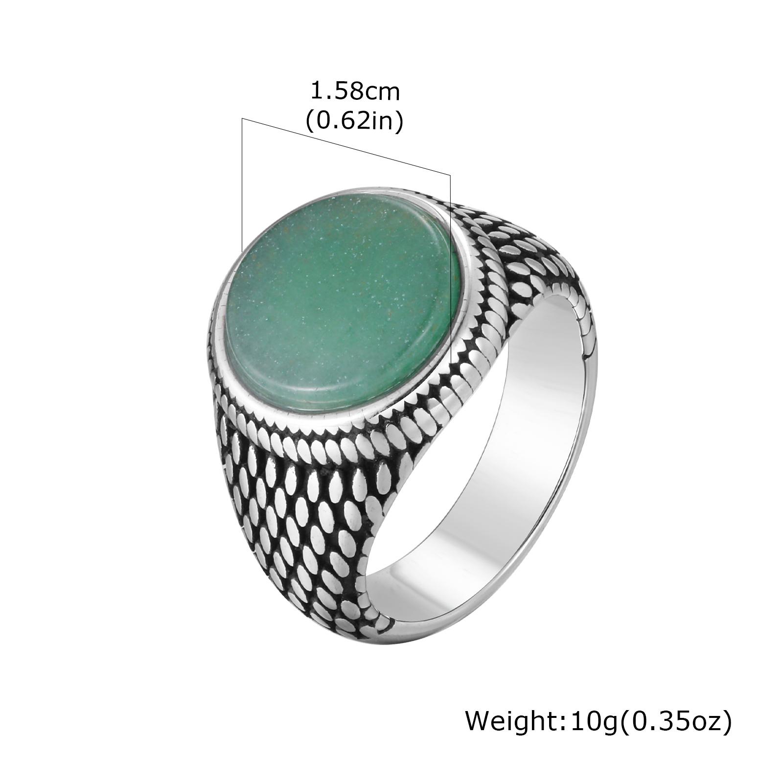 

Green Dongling Stone Ring for Men,Vintage Stainless Steel Natural Stone Signet Ring,Punk Round Ring Gift 12