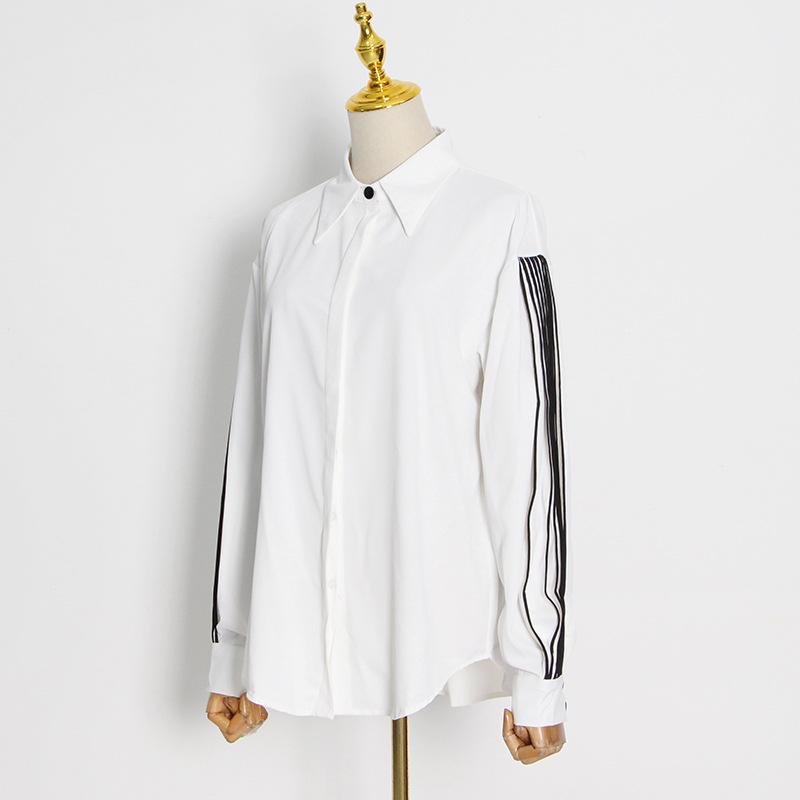 2025 Spring Korean Puff Sleeve Pleated Single-Breasted Loose Commuter Women's Shirt