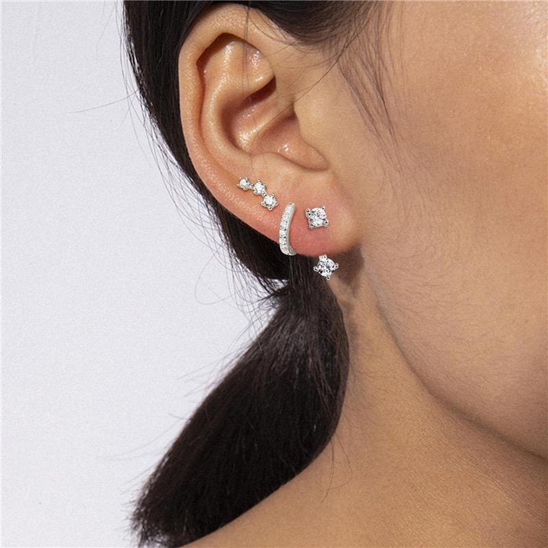 Stainless Steel Circle Huggie Hoop Earrings Set for Women Gold Color Unique Zircon Flower Stud Earring Piercing Jewelry