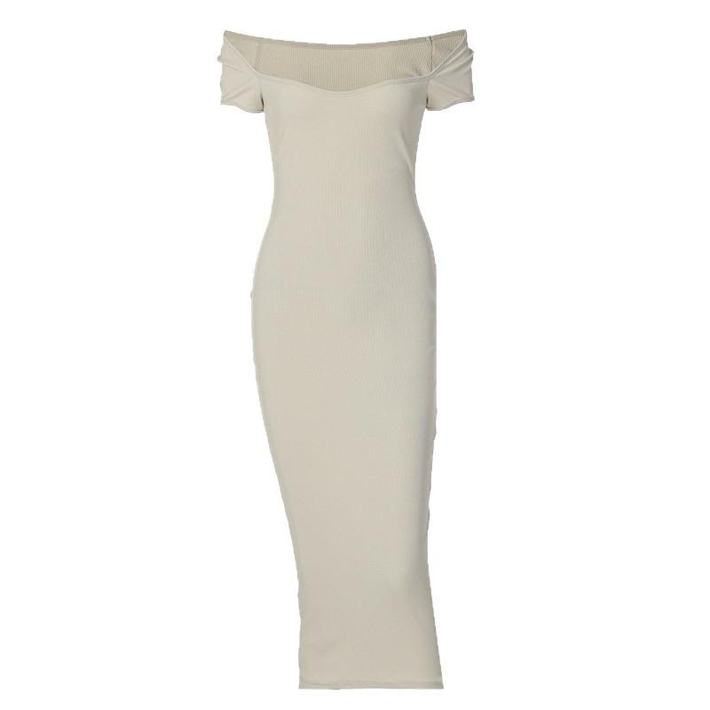 European and American ins style 2026 summer explosive women's clothing new one-word collar ribbed long slim dress wholesale